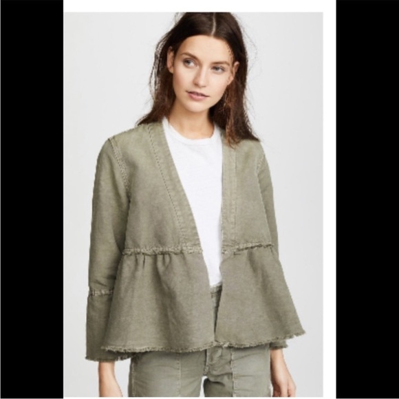 AMO DENIM FLOUNCE JACKET GREYISH GREEN Open Front Frayed Hem Revolve Sz S - Picture 2 of 14